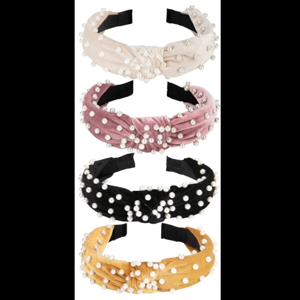 Wide Velvet Headband with Pearls and Knot